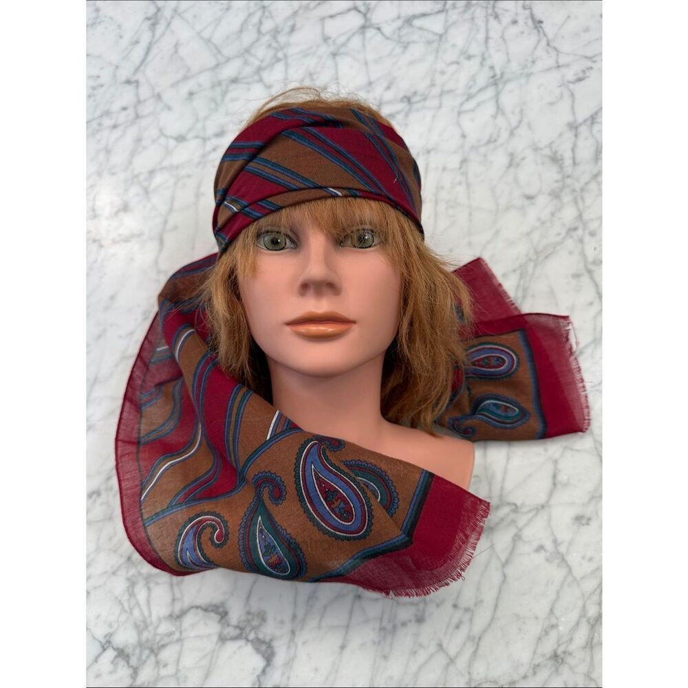 Striped Paisley Lightweight Scarf in Burgundy and Brown